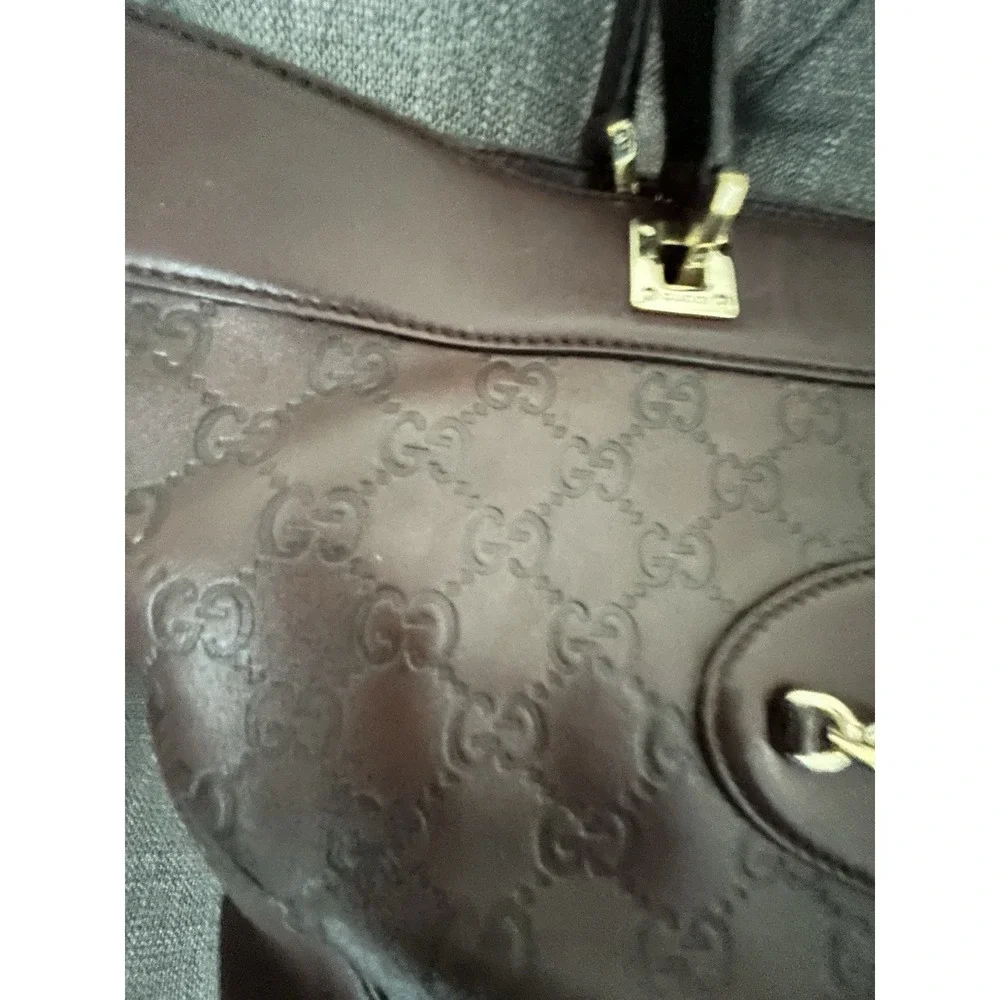 GUCCI Guccissima Shoulder Tote Bag GG Dark Brown Leather 145993 Authentic
